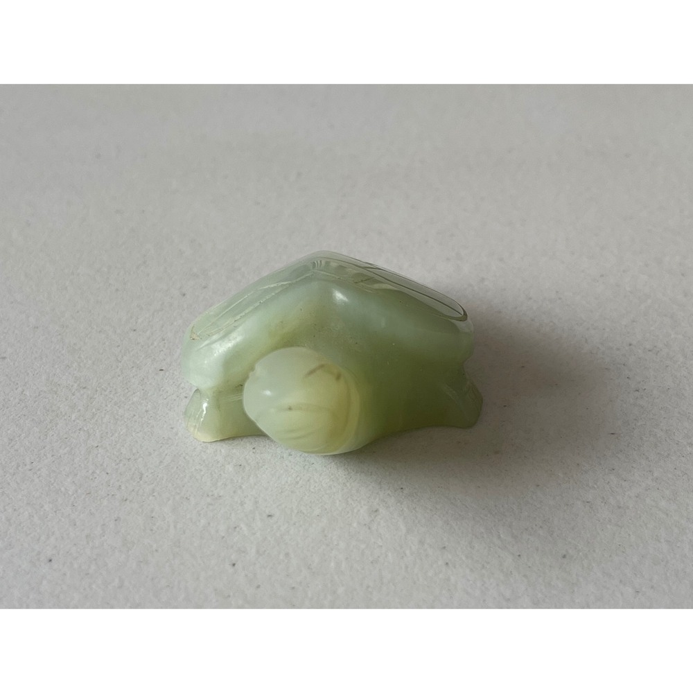 Vintage Hand Carved Green Stone Turtle Figurine Celadon Jade Style Miniature